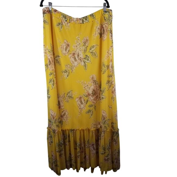 Women's Pastel Yellow Cottagecore Peasant Pairie Coastal Fairycore Maxi Skirt XL - Picture 2 of 8